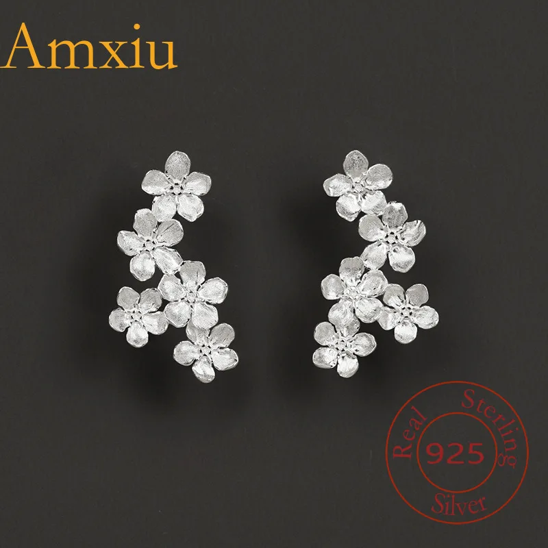 Amxiu Sterling Silver 925 Time Token  Forget-Me-Not Flower Earrings Fresh Literary Style Romantic Poetic Aesthetic