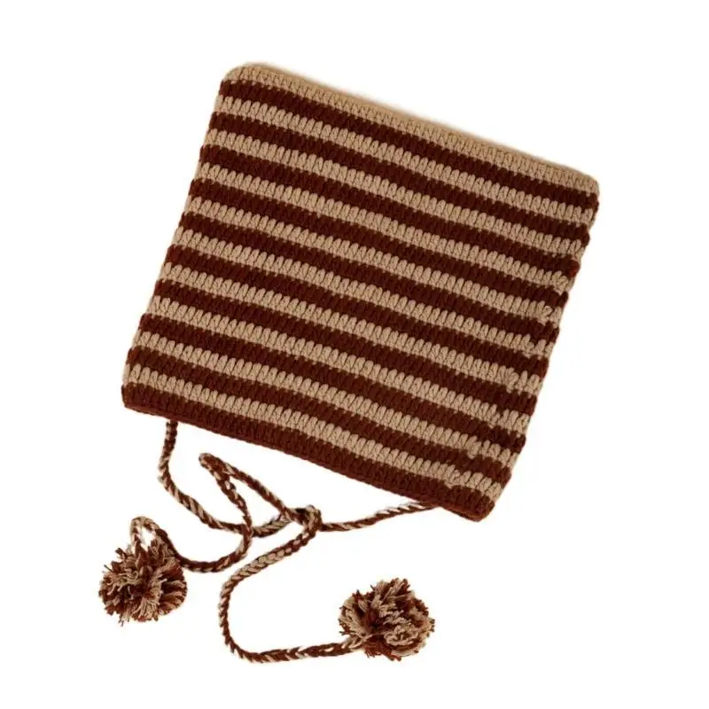 

39BD Unisex Cartoon Kitten Ear Striped Knit Beanie Hat Y2K Party Hat Photo Props Hot Girl Slouchy Knitting Hat