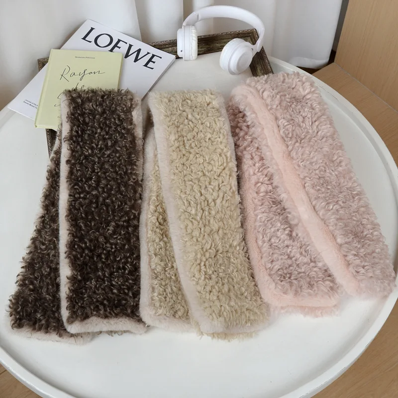 

Scarf New Warm Autumn Winter Faux Lambskin Plush Scarf Light Luxury Double Sided Shawl Versatile Fashionable Scarf Fur Collar