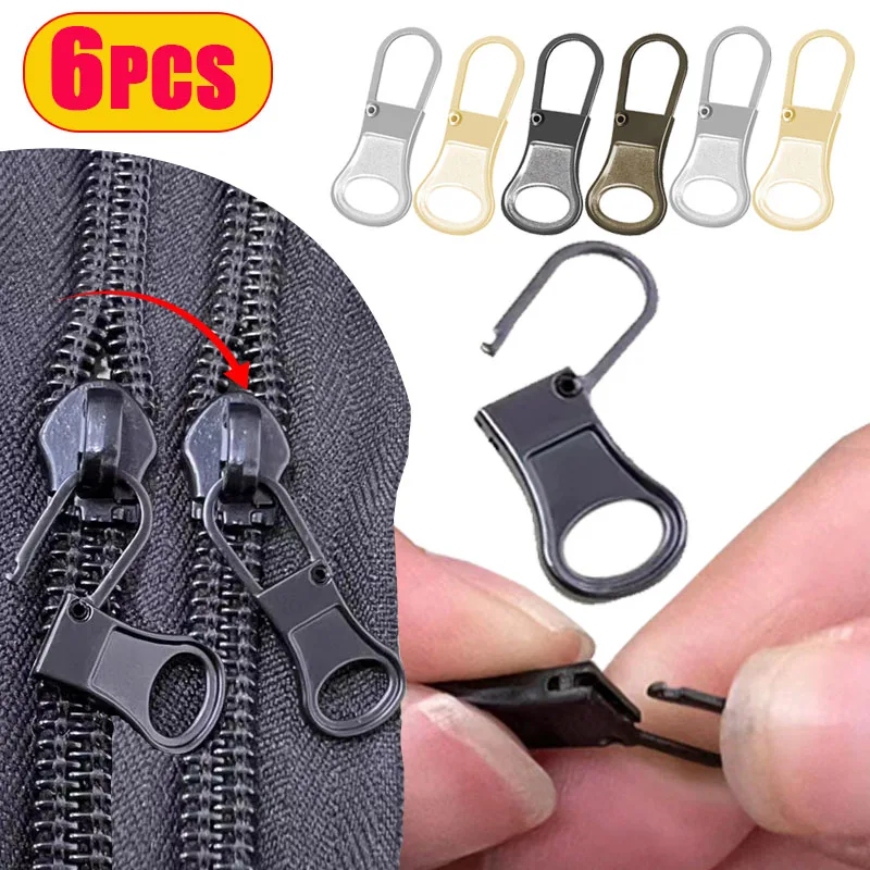 6pcs DIY Zipper Set For Clothing Detachable Metal Zipper Pullers Heart Shape Zipper Sliders Head Zipper Pull Tab Sewing Zippers