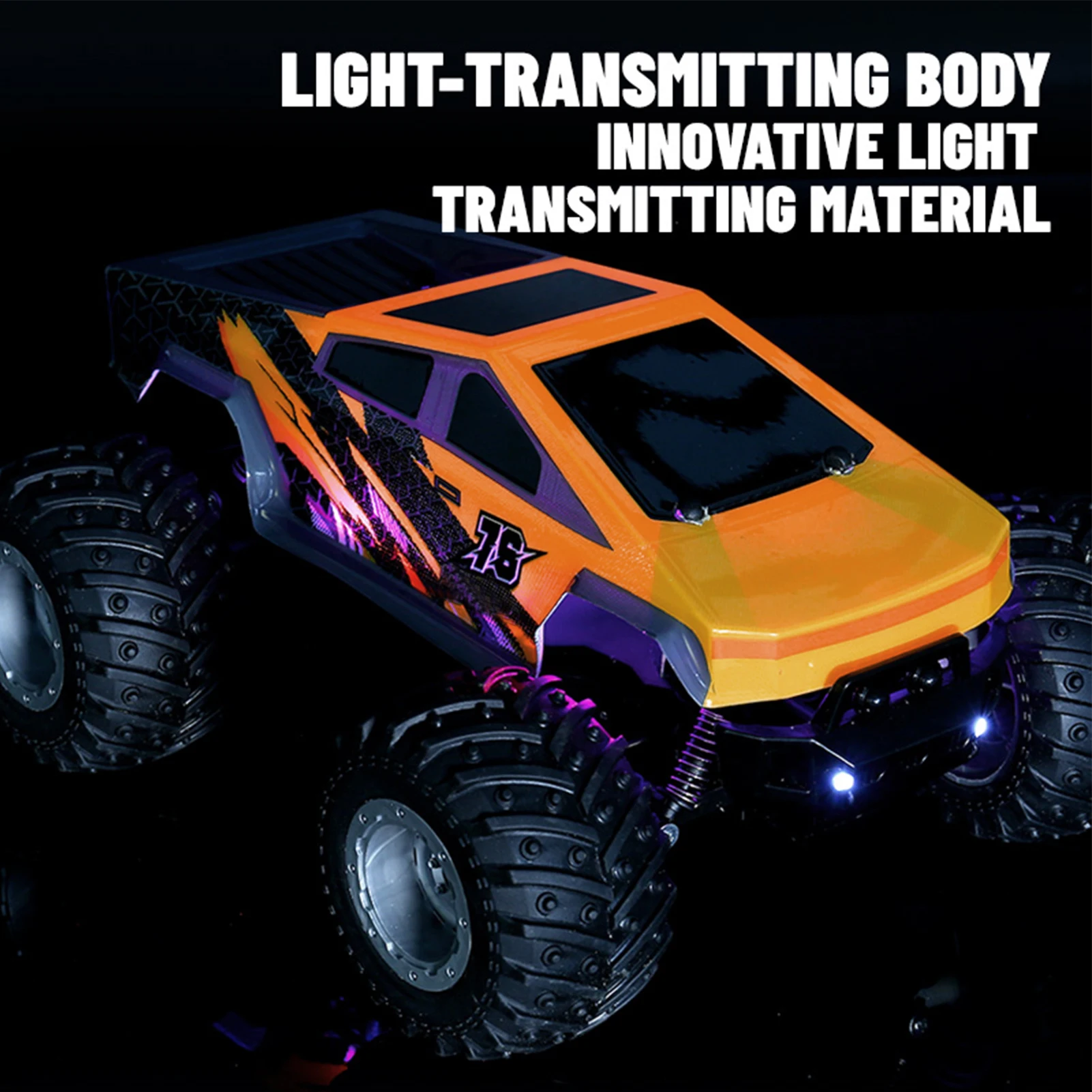 Carro de controle remoto, veículo off road todo terreno 2.4G com faróis LED, brinquedo elétrico para meninos e meninas