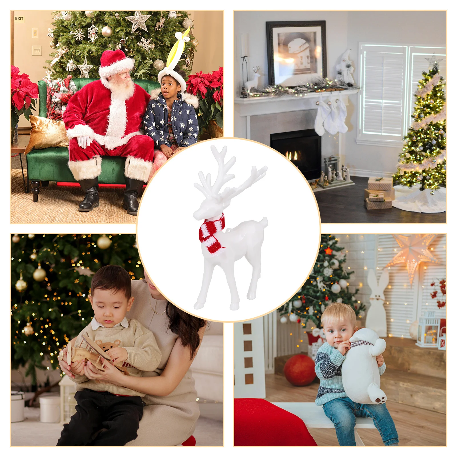 2pcs Reindeer Ornaments White Acrylic Christmas Deer Figurines Holiday Tabletop Decoration Elk Statue For Home Mantel Shelf