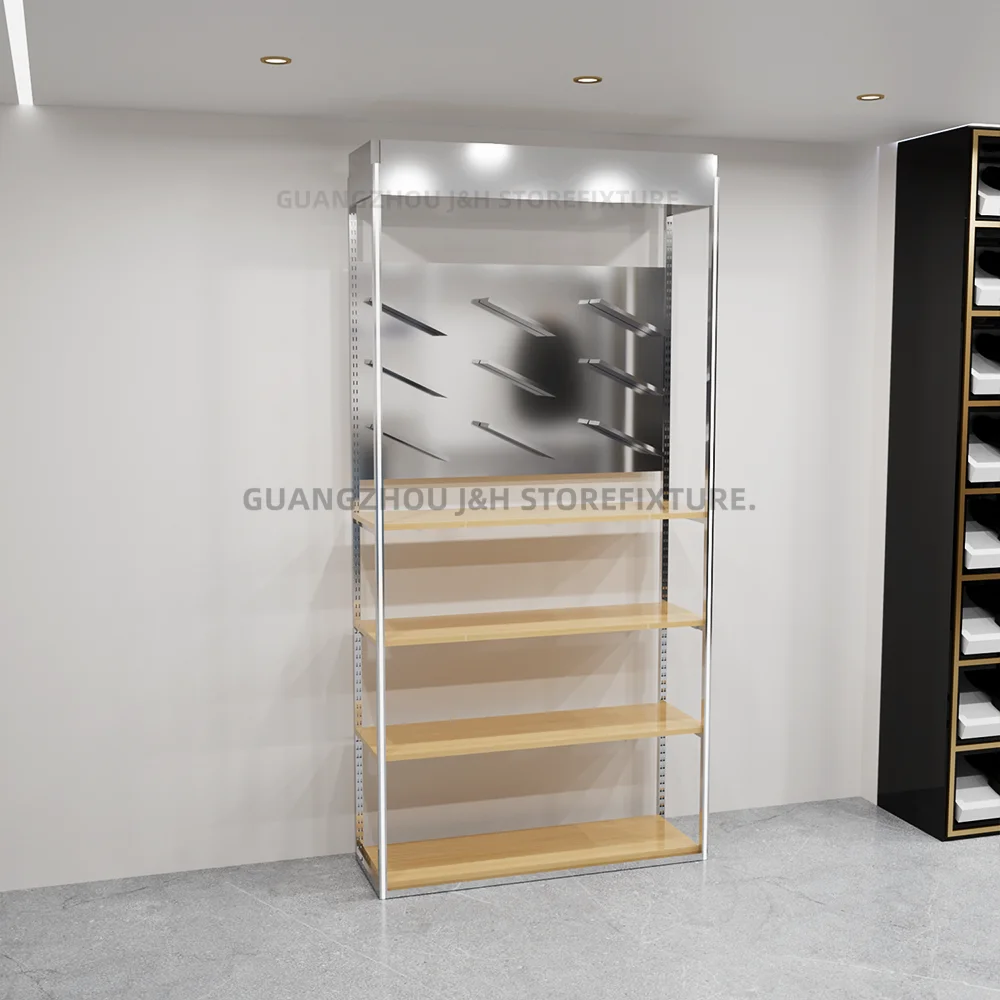 Custom. Custom. Custom.4-Tier Schoenenrek Roestvrij Stalen Schoen Led Organizer Mdf Schoenenwinkel Gepolijste Plank Verstelbare Holde