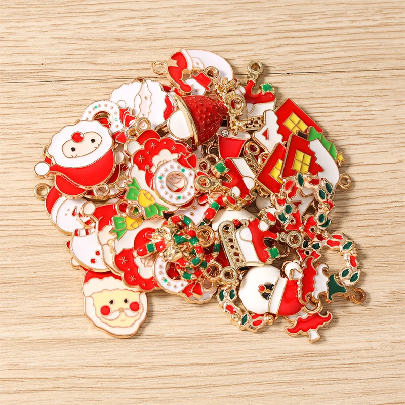 10 Stück niedliche Emaille-Weihnachtsanhänger mit Weihnachtsmann, Baum und Schneemann zum Basteln von Halsketten, Ohrringen, Armbändern, DIY-Bastelarbeiten und als Geschenk – Detail 4