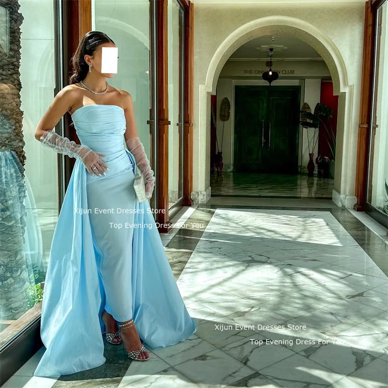 Xijun Baby Blue Satin Evening Dresses Mermaid Sleeveless Prom Dresses Saudi Arabric Long Prom Gowns 2024 For Women Party Dresses