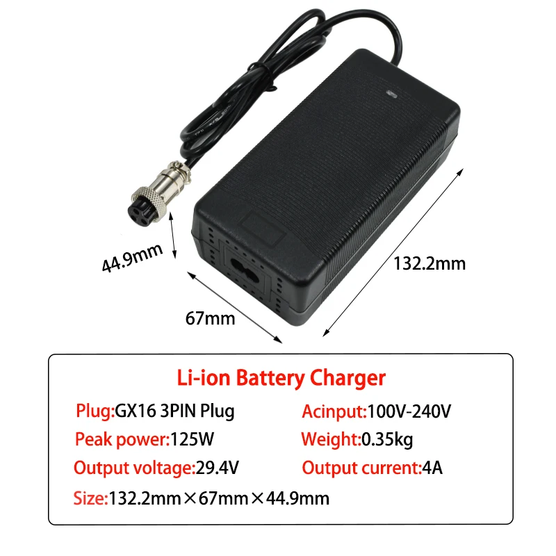 29.4V 4A Polymer Lithium Battery Charger for 7S 24V 25.2V 25.9V Li