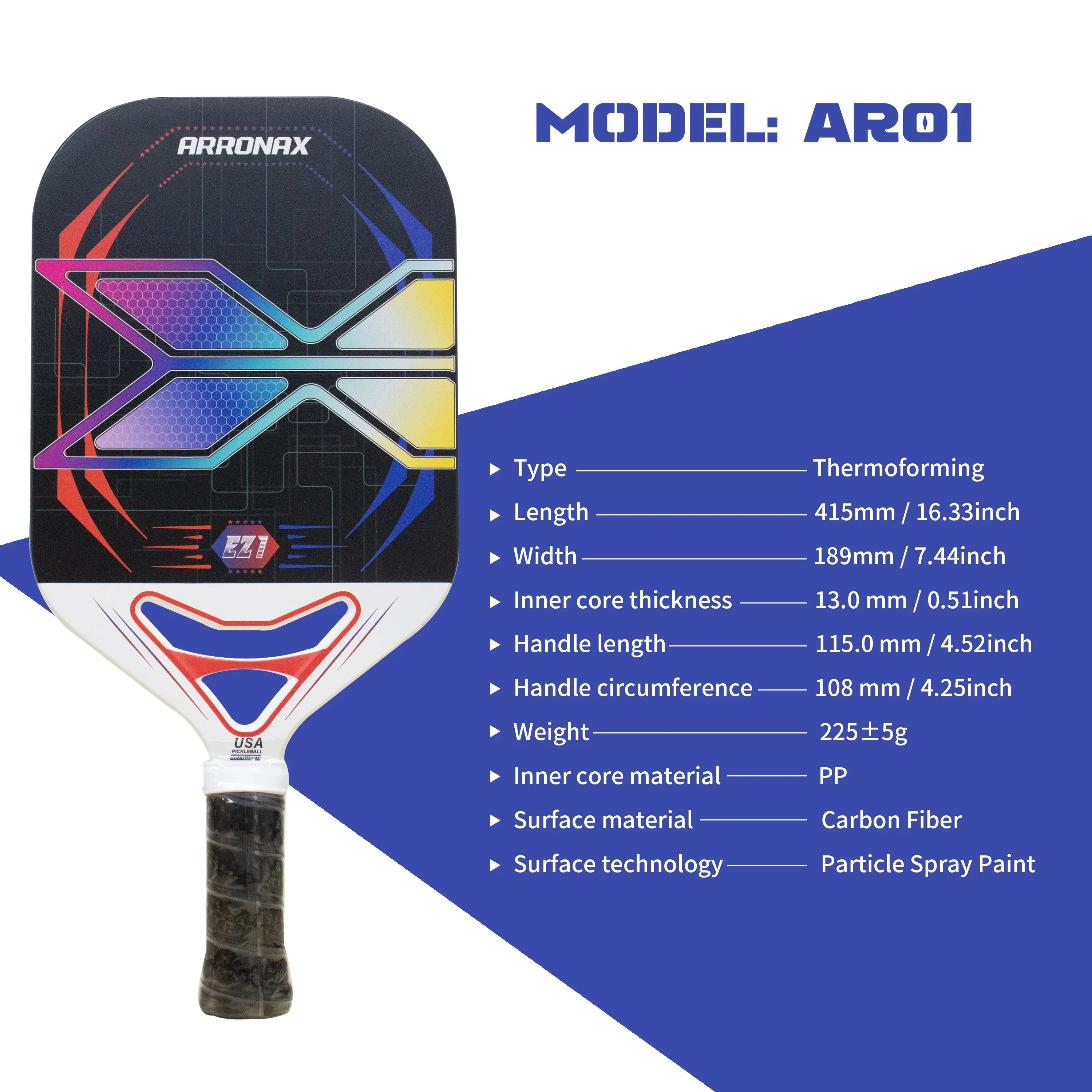 Arronax-Carbon Fiber Pickleball Paddle for Men and Women, Professional Pickleball Racket, USAPA Approved, 13mm, 2023