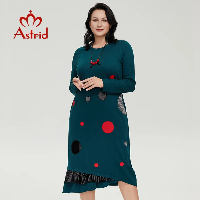 Astrid Women's Dresses For Women 2022 Elegant Dress Cotton Oversize Office Round Patch Design Long Evening Dresses With Necklace