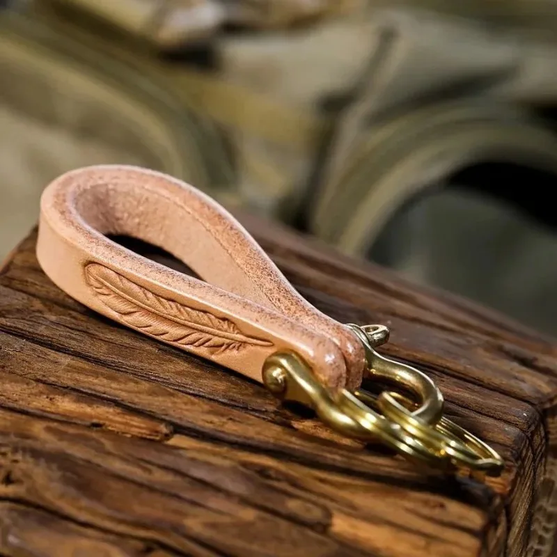 Vintage Horseshoe Buckle Genuine Top Layer Cowhide Keychain Vegetable Tanned Saddle Leather Handmade Car Bag Pendant
