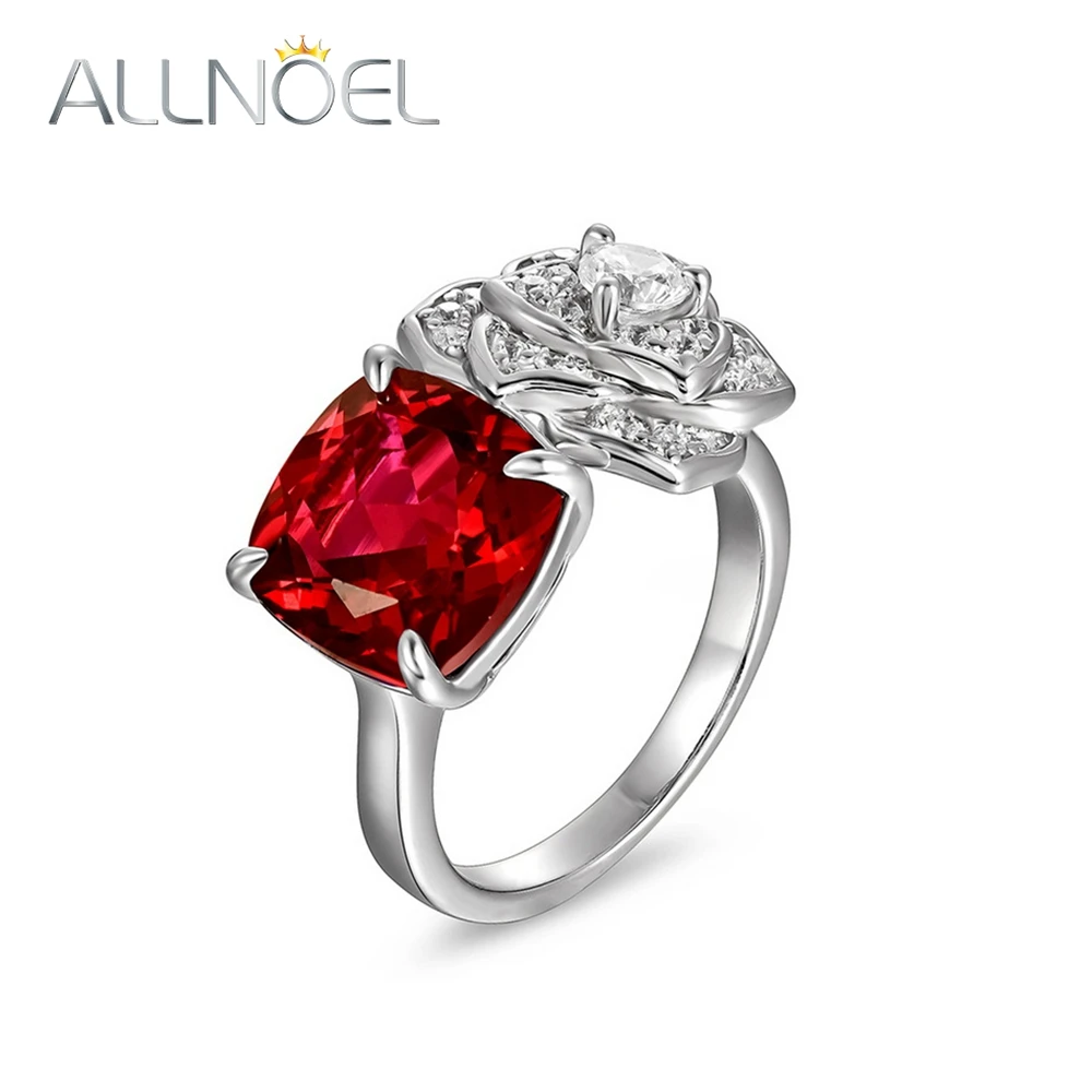 

ALLNOEL Real 925 Sterling Silver Rings For Women 10*10mm Lab Red Corundum Rose Flower Eternal Love Valentine Gifts Fine Jewelry