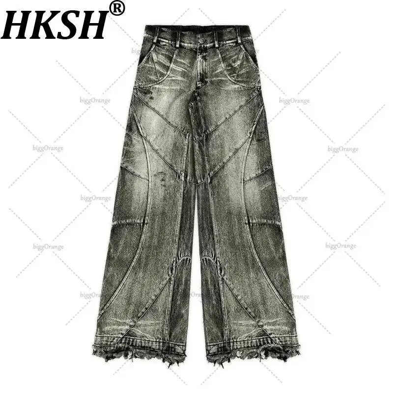 HKSH Spring Autumn New Men's Tide Chic Ins Niche Jeans High Street Fashion Gothic High Street Style Straight Denim Pants HK25979