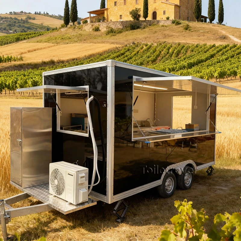 

Industrial Outdoor Mobile Food Truck Trailer Commercial Food Truck Sweet Snack Curved Mobile Food Trailer with Awning
