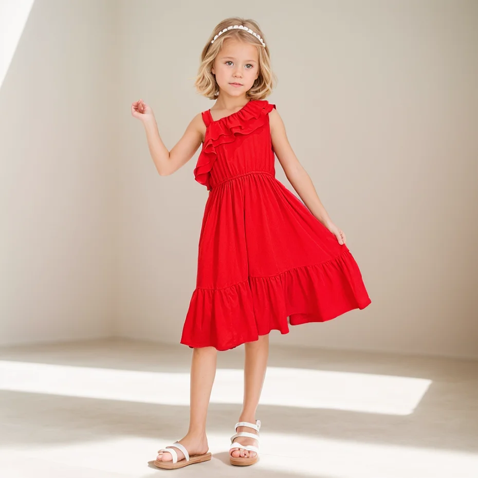 Kids Dresses For Girls Solid Color Girl Summer Dress Casual Style Dress For Children Big Childrens Clothing 6 8 10 12 14