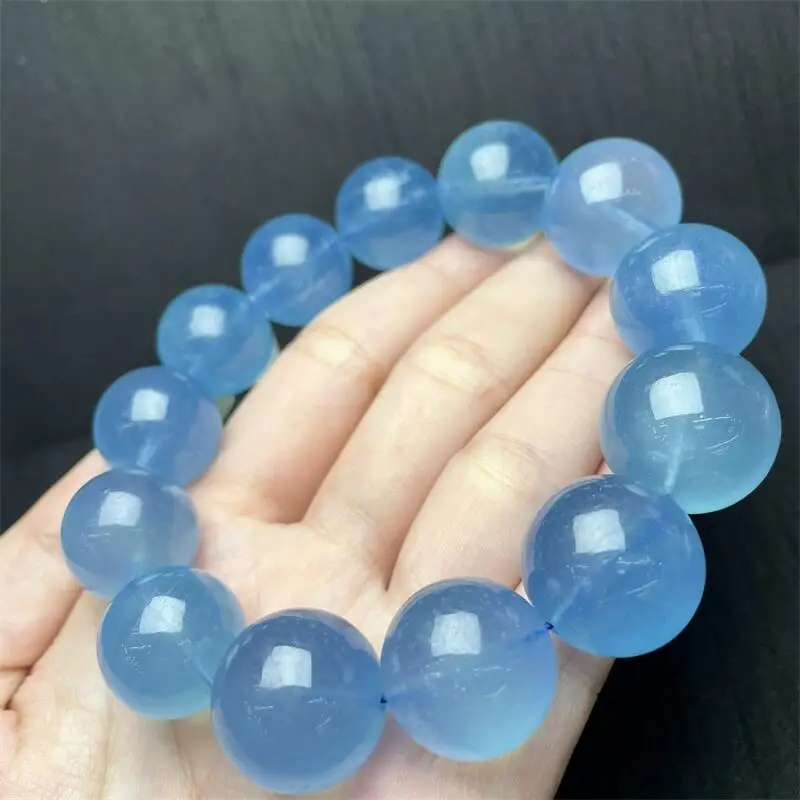 20MM Natural Aquamarine Bead Bracelet Women Fashion Charm Crystal Healing Energy Gemstone Yoga Jewelry 1PCS