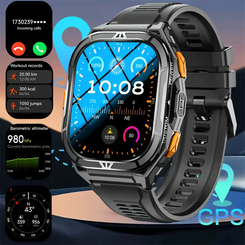 

Новые 1,96-дюймовые Смарт-часы с AMOLED-экраном для мужчин, 5 атм, водонепроницаемый уличный фонарик, спортивный фитнес-браслет, часы с беспроводным вызовом, мужские часы