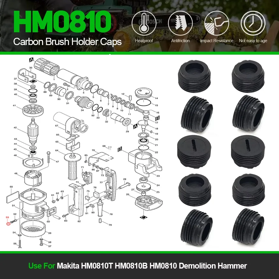 10Pcs Replacement Carbon Brush Holder Caps For Makita Demolition Hammer HM0810T HM0810B HM0810 Spare Parts Accessories Fast Ship