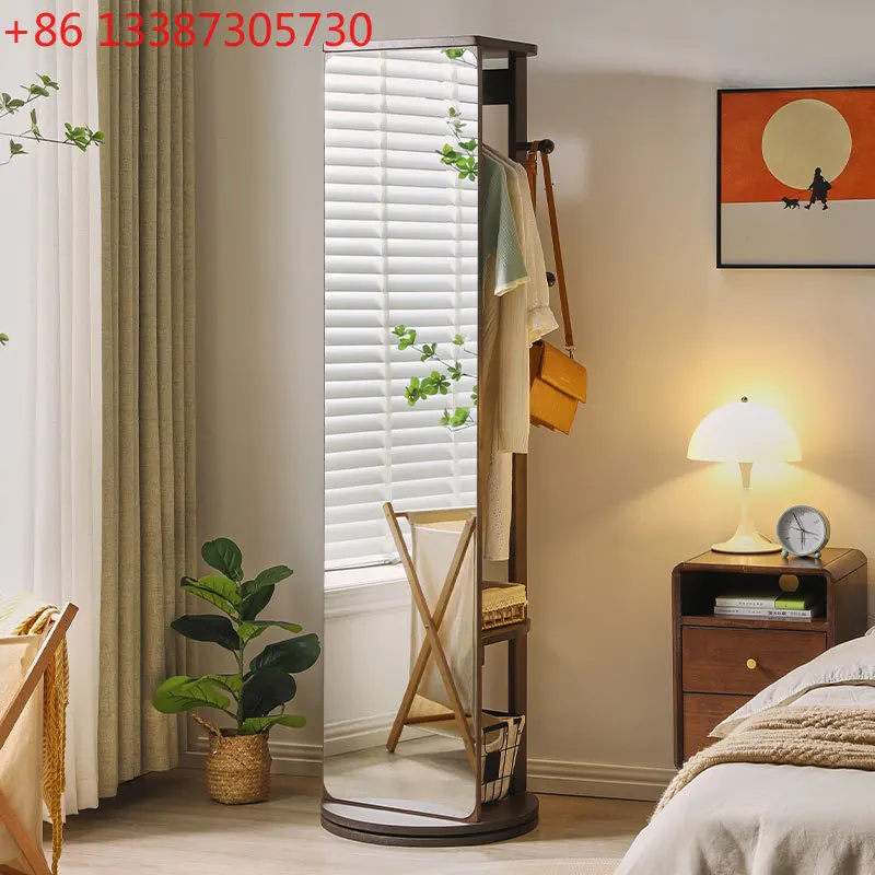 Multifunctional rotating full-length mirror Solid wood full-body fitting floor mirror