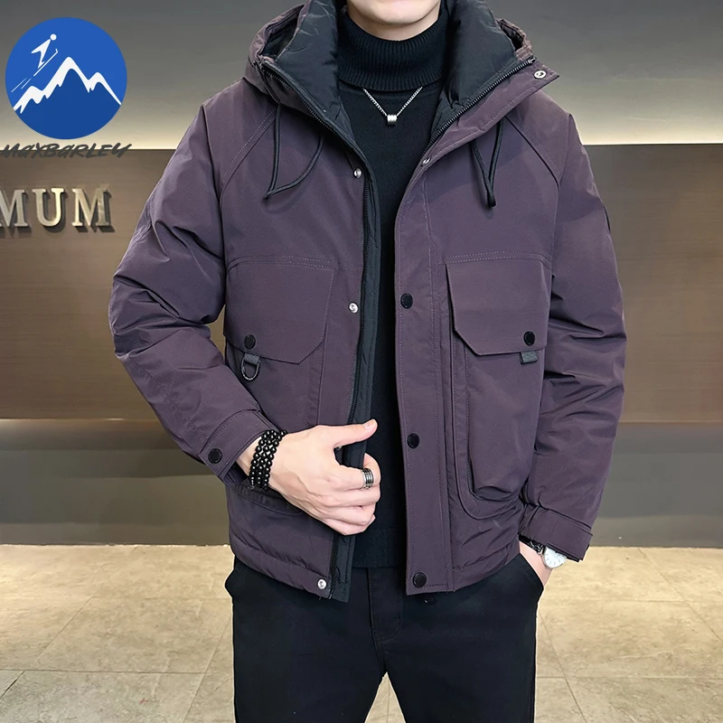 سترة Maxbarley الفاخرة للرجال لشتاء 2026 كلاسيكية غير رسمية مقاومة للرياح معطف أبيض دافئ للأسفل سترة رياضية خفيفة الوزن