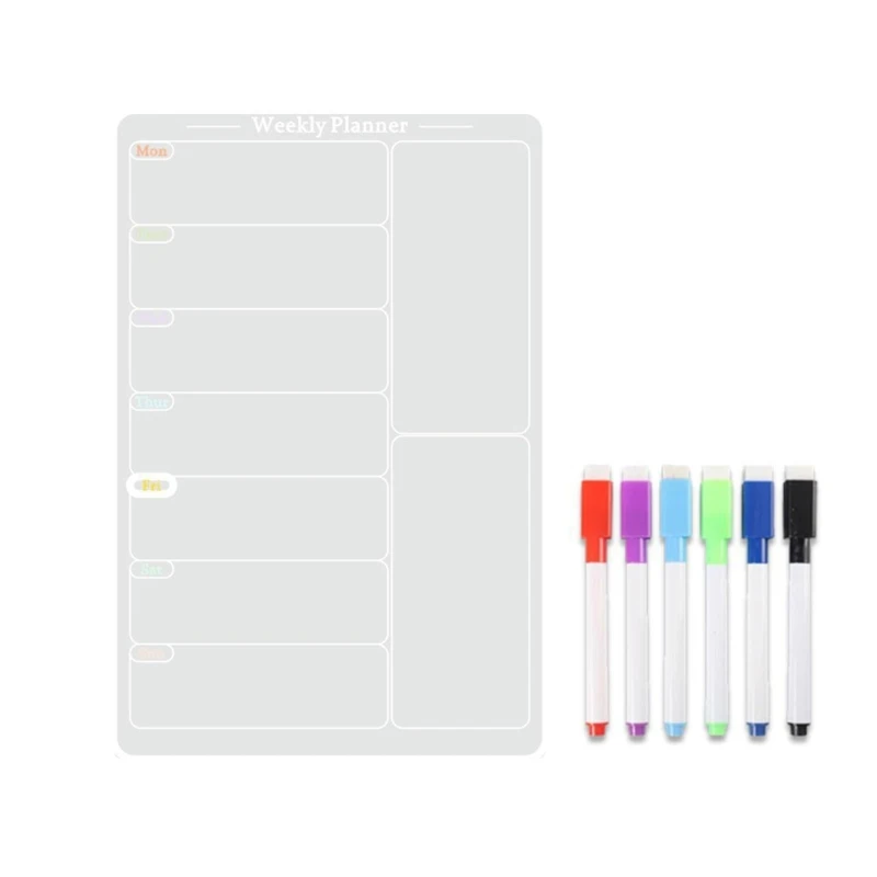 

Dry Erases Menu Board for Fridge Weekly Meal Planner Blackboard with 6 Colors Markers Reusable Planning Board