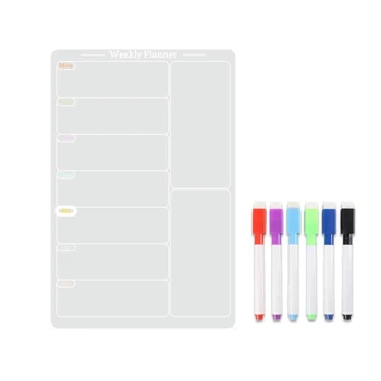 냉장고 주간 식사 플래너 칠판 용 자기 건조 지우기 메뉴 보드 6 색 마커 재사용 가능한 계획 보드