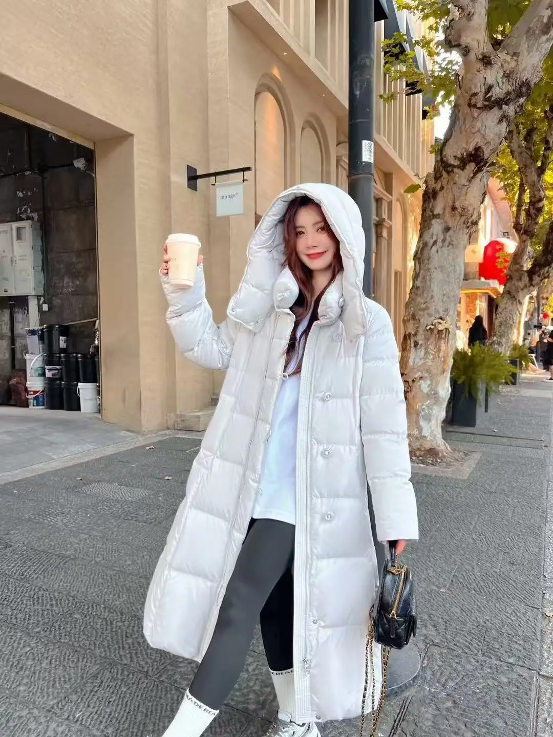 

XF25081 Autumn/Winter 25 New Women's Clothing Korean Edition 90 White Duck Down Down Jacket Knee length Waist Coat