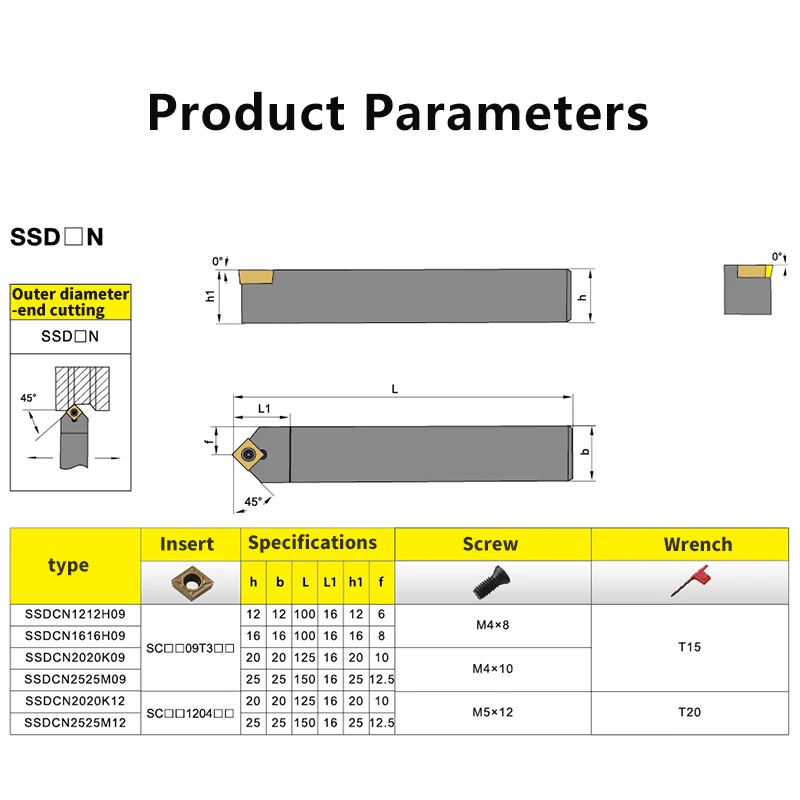 SSDCN1212H09 SSDCN1616H09 SSDCN2020K09 SSDCN2525M09 SSDCN2525M12 External Turning Tool Holder Lathe CNC Cutting Tool Cutter Bar