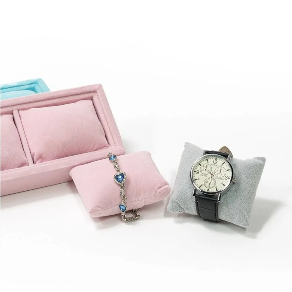 4 Slots Velvet Jewelry Organizer with Soft Pillow Bracelet Watch Display Jewelry Storage Tray Solid Color Watches Display Holder