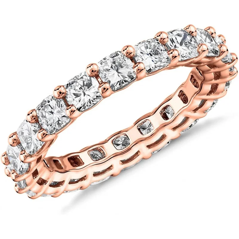 925 Sterling Silver14K Gold Plated Eternity Ring for Women 3MM Square-Cut Moissanite Rings - Stackable Love Wedding Band