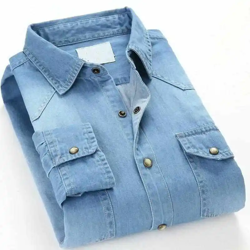 

Men's Slim Fit Cotton irt Jeans Winter Denim Soft Thin Classic Color Long Sve Zipper Closure Casual Faion