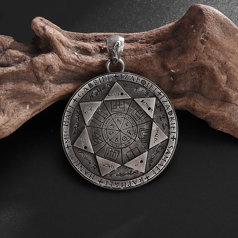 Retro Seven Angels Magic Circle Solomon\\\'s Seal Necklace Pendant Personalized Men\\\'s Punk Lucky Amulet Jewelry