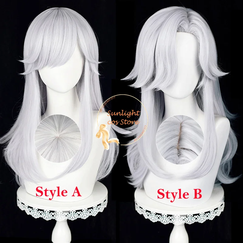 

2 Styles Sumeru Cyno Cosplay Wig 60cm Long Silver White Anime Wigs Heat Resistant Synthetic Hair Halloween Wig + Wig Cap