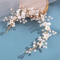 Pearl Headbands White Flower Hairbands for Bride Wedding Fashion Headdress Floral Crown Women Girls Party Hair Styling Jewelry