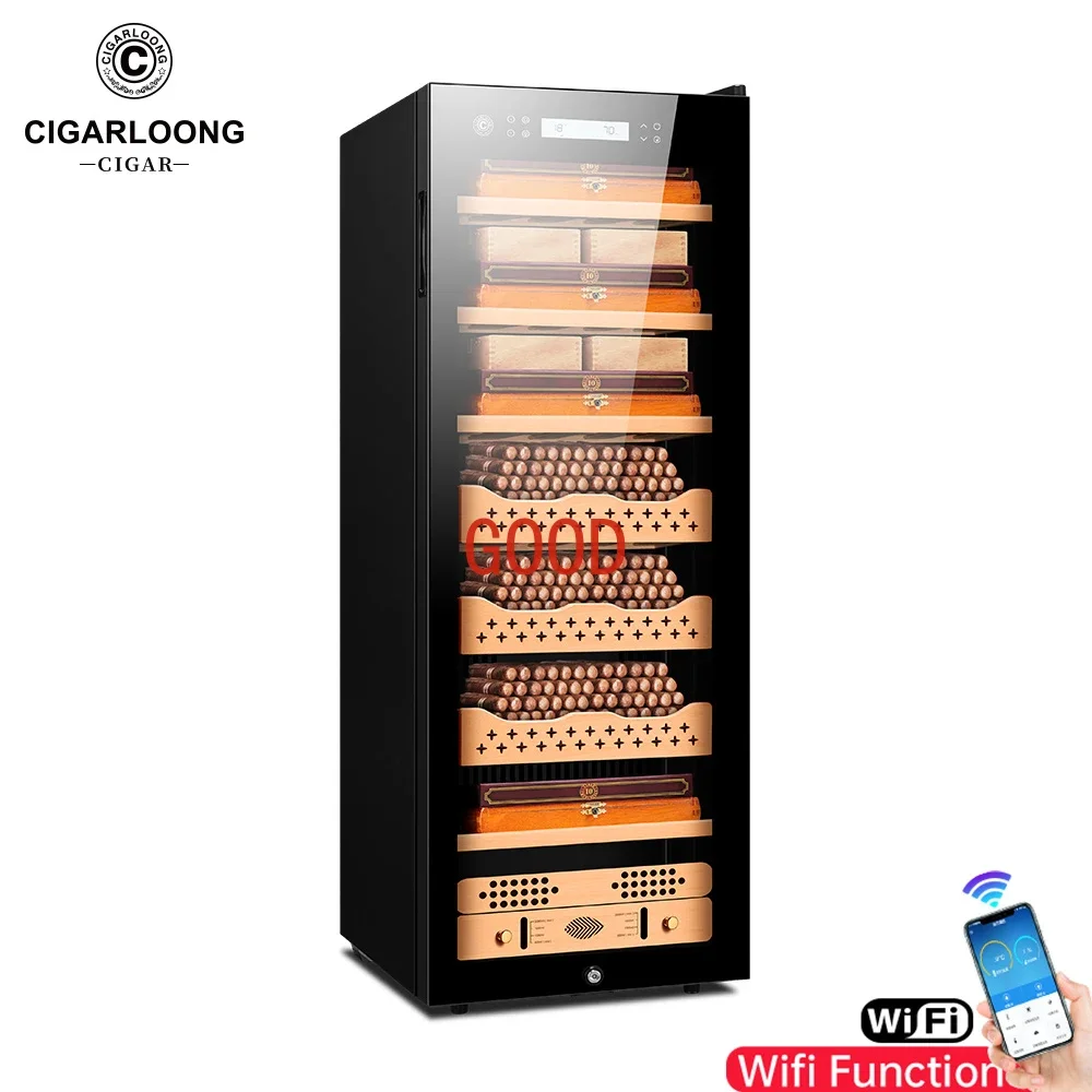 Cigar Electric Humidor Large Capacity Fit 1380pcs with Wifi Intelligent Humidor Cooler Refrigerator Wine Tea Energy Saving 168C