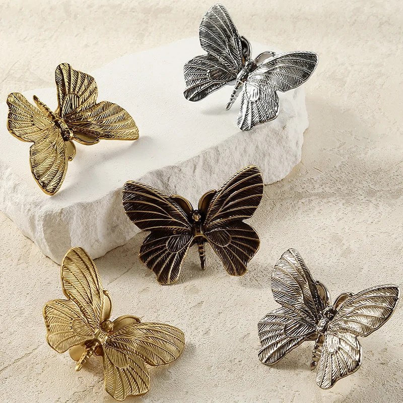 Solid Brass Butterfly Cabinet Knob French Luxury Decor Single Hole Drawer Pulls for Dresser Wardrobe Kids Bedroom Hardware