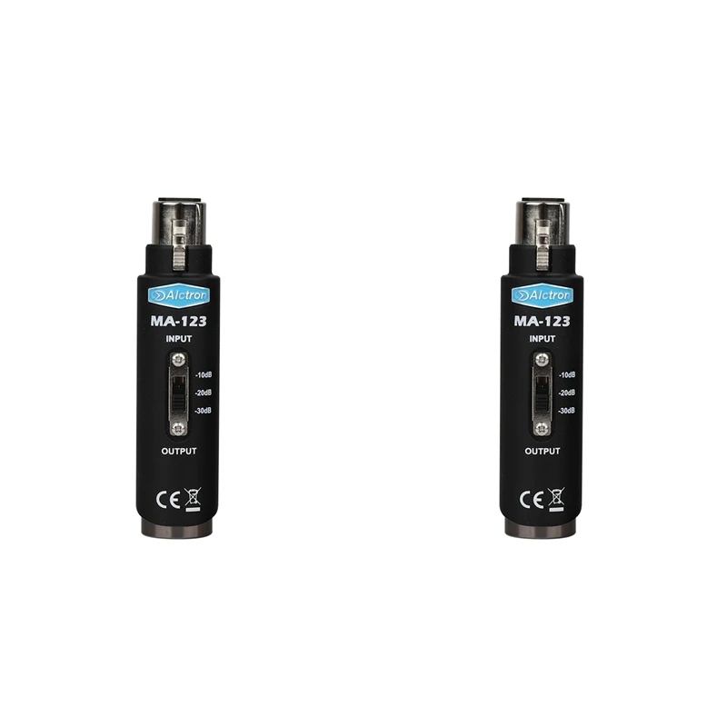 2X MA-123 Microphone Signal Attenuator Mic Amplifier 3-Pin XLR Connector 3-Level Adjustable
