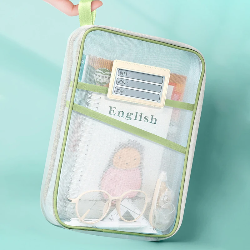 1Pcs A4 Transparent File Subject Classification Thickened 5 Colors Mesh Simple Hand Storage Bag Reusable Plastic Envelope