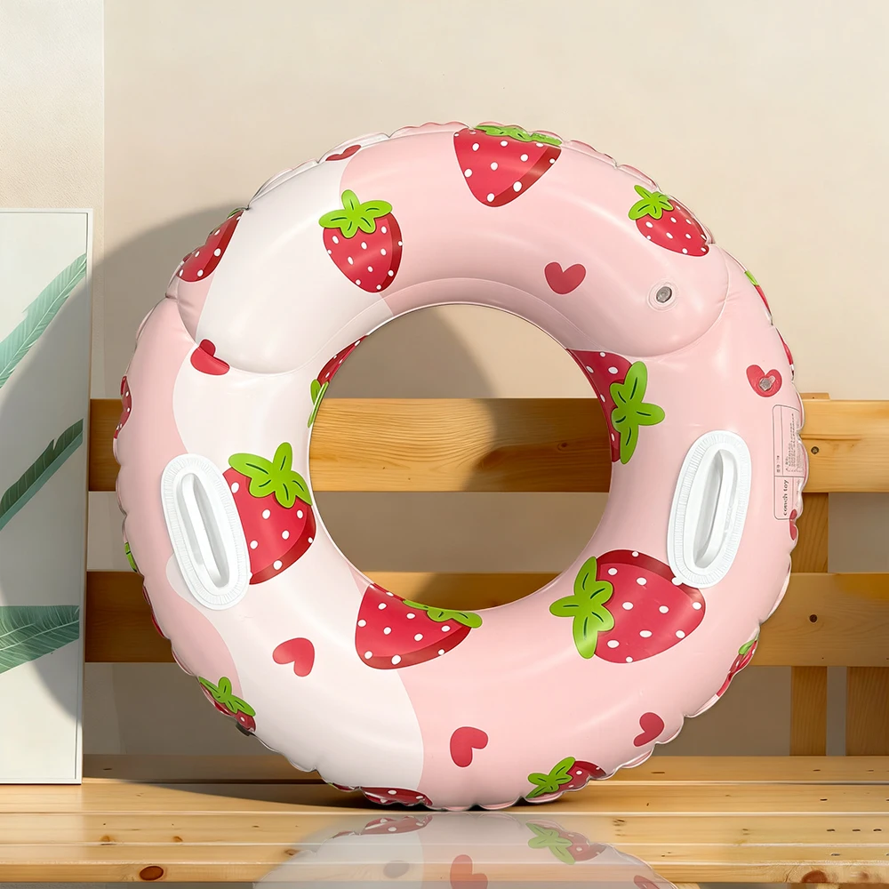 1 Pc strawberrie Print Swimming Hoop Underarm Hoop Inflatable Floating Hoop Pvc Thickened Swimming Hoop, Suitable For Pool Beach