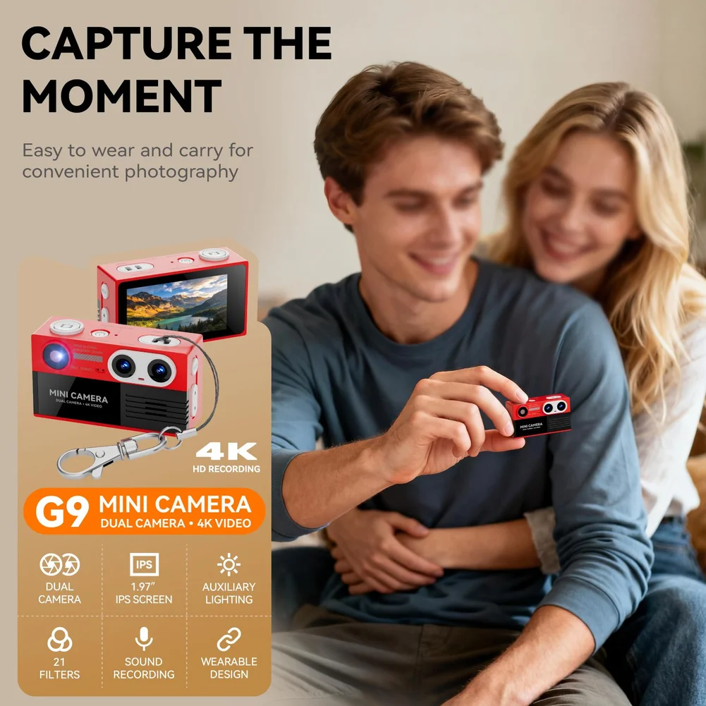 4K HD Retro For Mini Thumb Camera In Various Colors Compact Dual Lens Pocket Camera With LCD Screen Camera Accessories