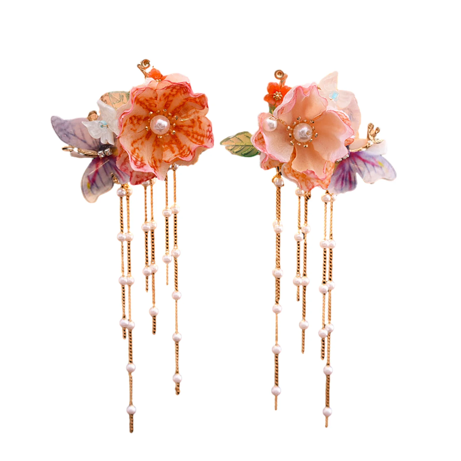 Chinese Style Hairpins with Tassel Setting Temperament Stable Grip Flowers Headpiece for Gown Dress Hairstyle Making Tools