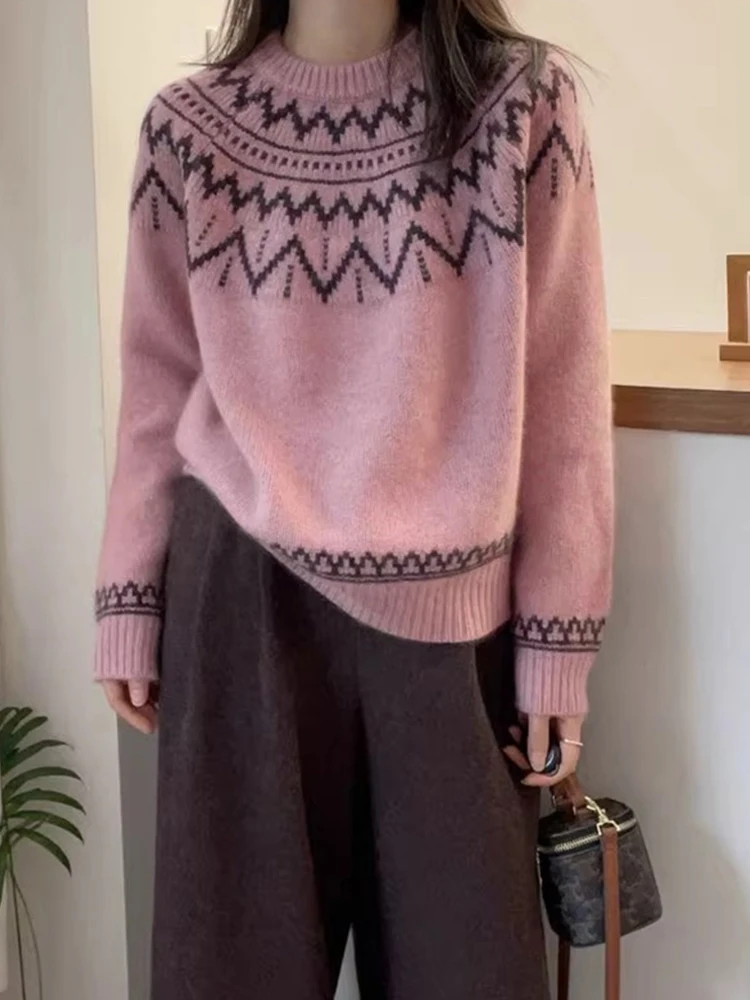 

Вязаный свитер в стиле ретро, женский модный утягивающий шерстяной свитер Long Sve Crew Ne, базовый слой, топ, корейский костюм, антивозрастной