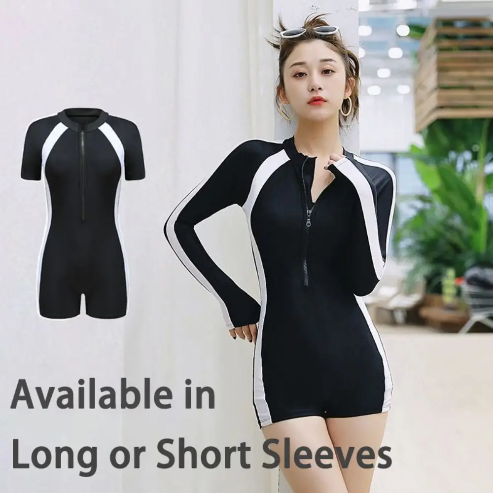 Conservative Woman Swimsuit with Chest Pads Korean Ins Style Beach Bathing Suit One Piece Bikini Summer Rashguard & Swimdress