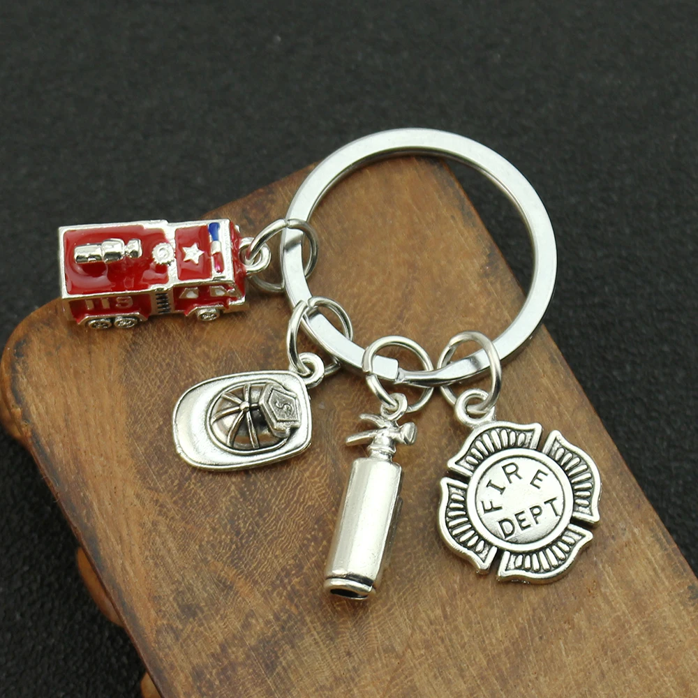 New Arrival Fire KeyChain Engine Fire Extinguisher Axe Fire Cap Fire Dept Fireman Firefighter KeyRing Accessories Jewelry Gift