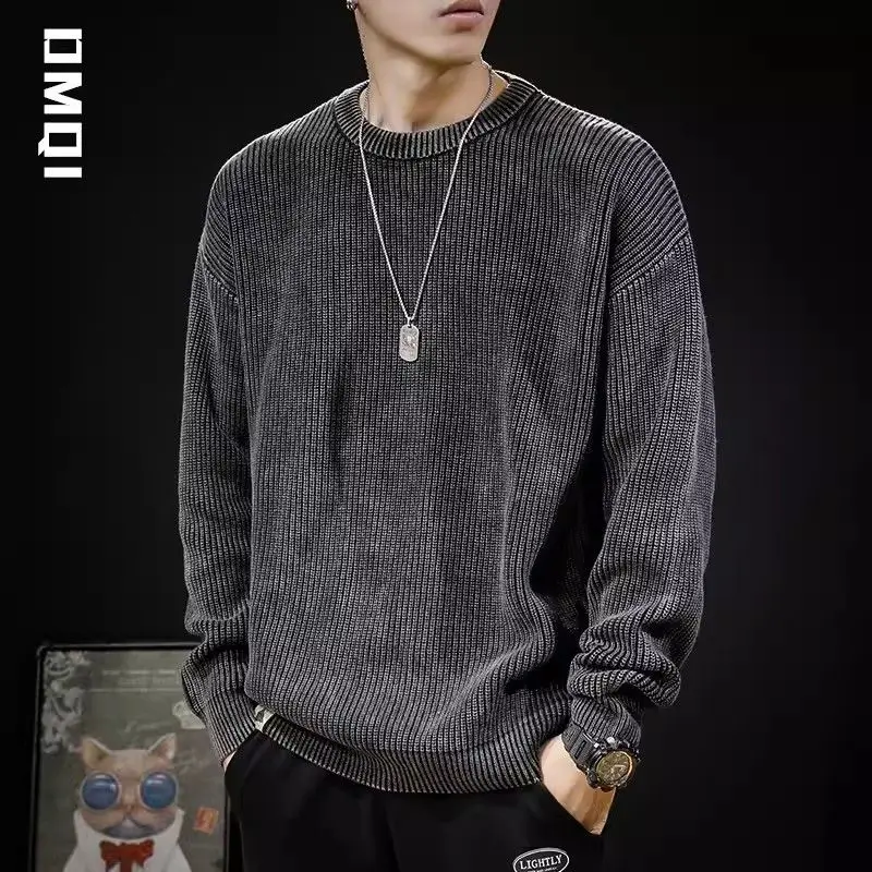 

Thiened Autumn Winter Men's Knitted Sweater round Ne Loose Fit Korean Sle Casual Faion Personali INS Hong Kong Sl...
