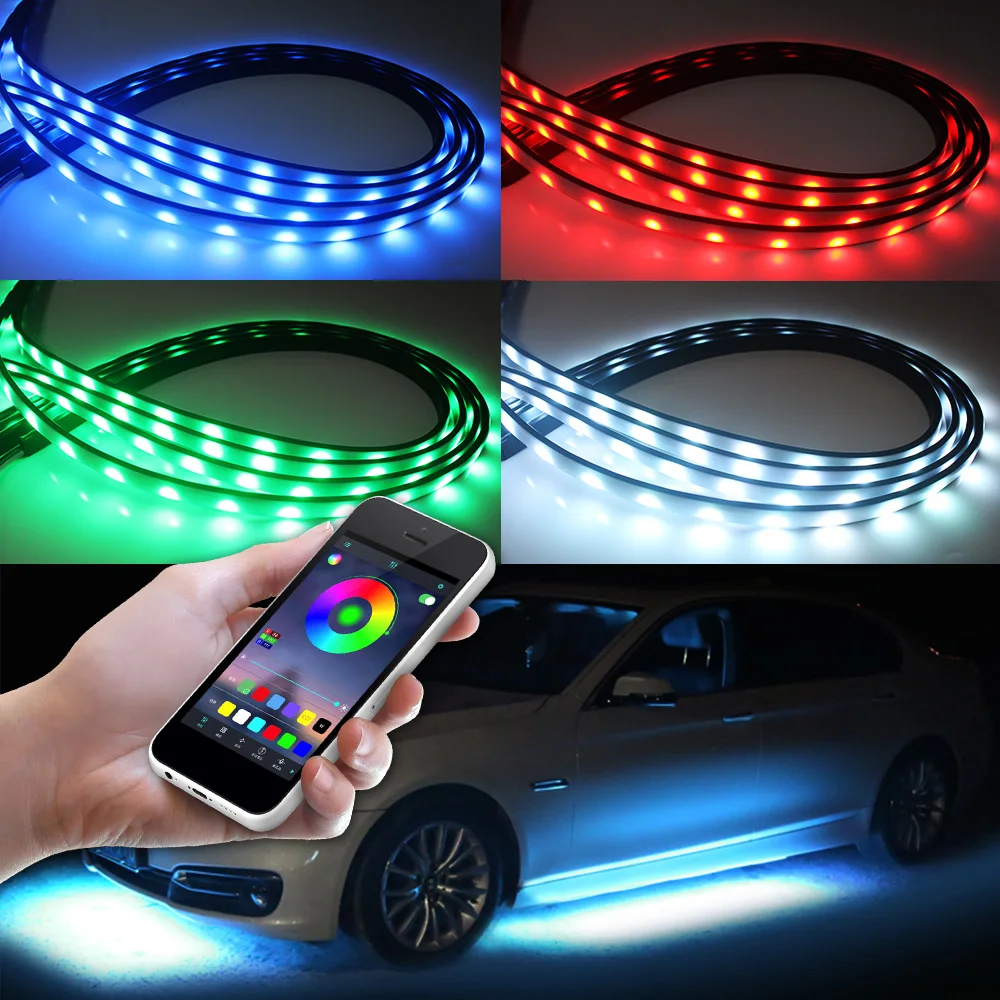 

90x120CM Car Flexible LED Strip Light LED Underbody Remote /APP Control RGB Neon Lights Ambient Atmosphere Auto Decorative Lamp