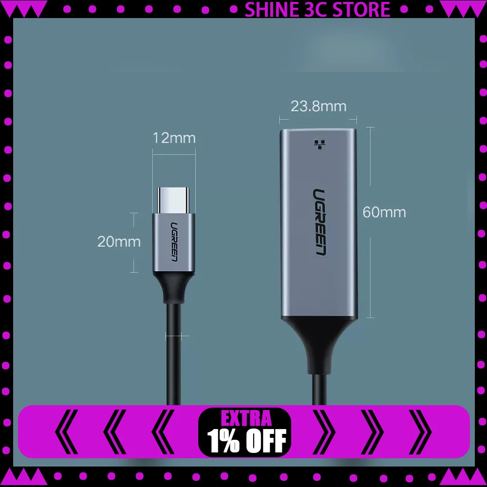 UGREEN 50736 USB-C to 100Mbps Ethernet Adapter RJ45 Wired Network Converter for Laptop and Phone