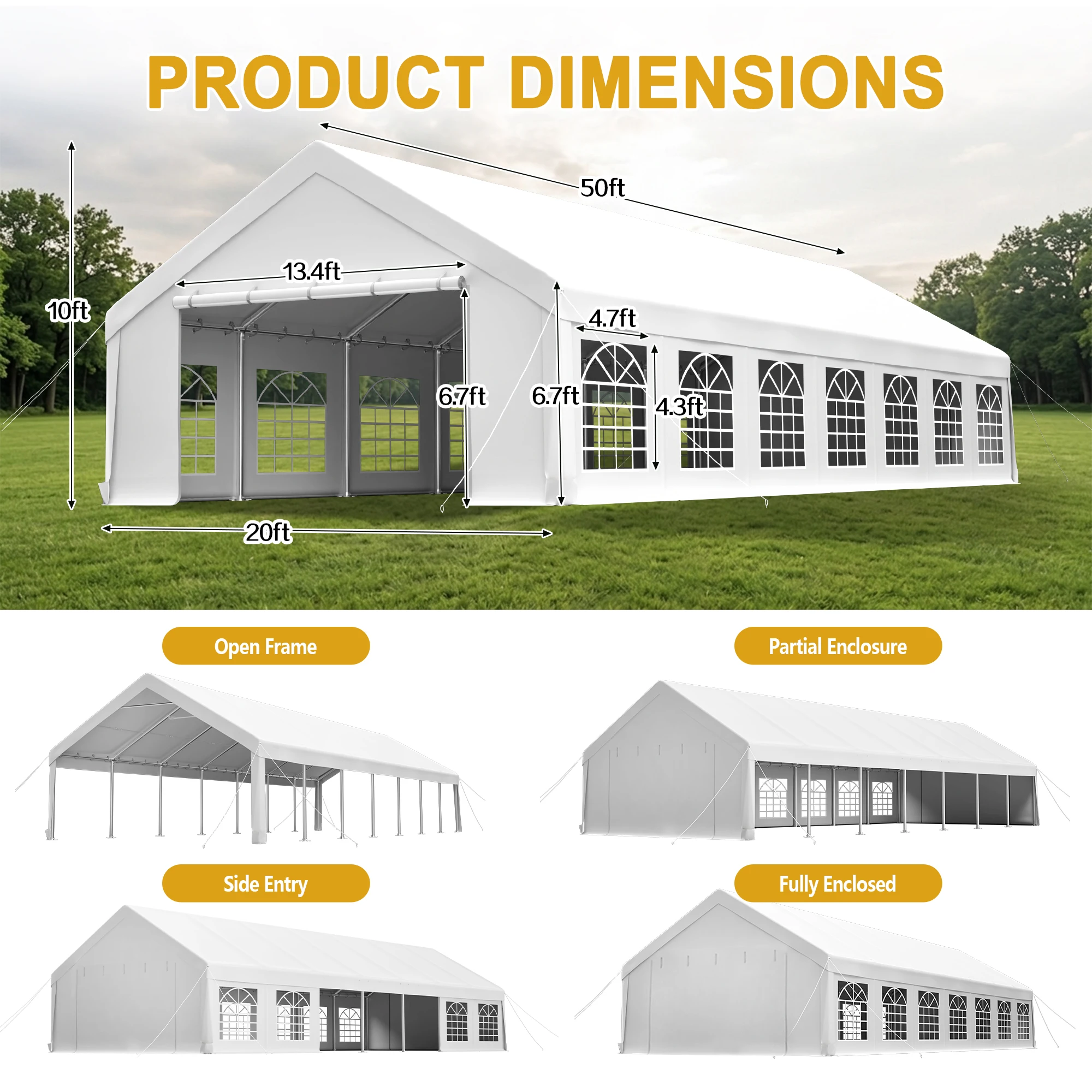 20x50FT Large Event Tent Heavy Duty White Party Shelter Waterproof All Weather Steel Frame With Windows For Wedding Commercial Market Car Parking