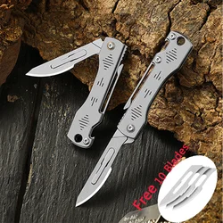 Mini Portable Stainless Steel Utility Folding Knife Keychain EDC Courier Opening Pocket Knifves With 10Pcs Blades Hand Tools