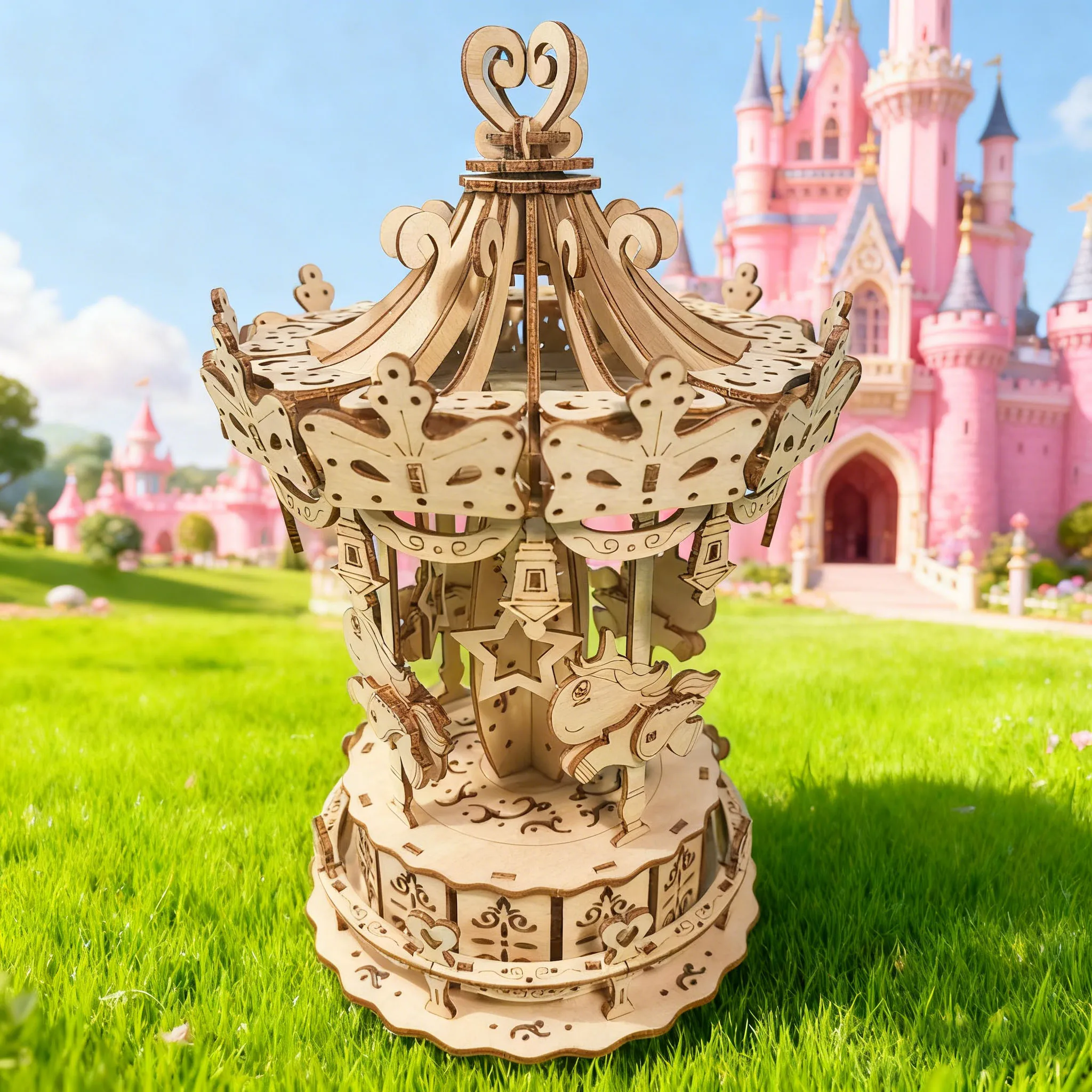 Modello Puzzle 3D Carosello Troiano, Set Creativo di Caroselli, Blocchi di Legno ad Incastro, Modello Artigianale per Decorazione Casa