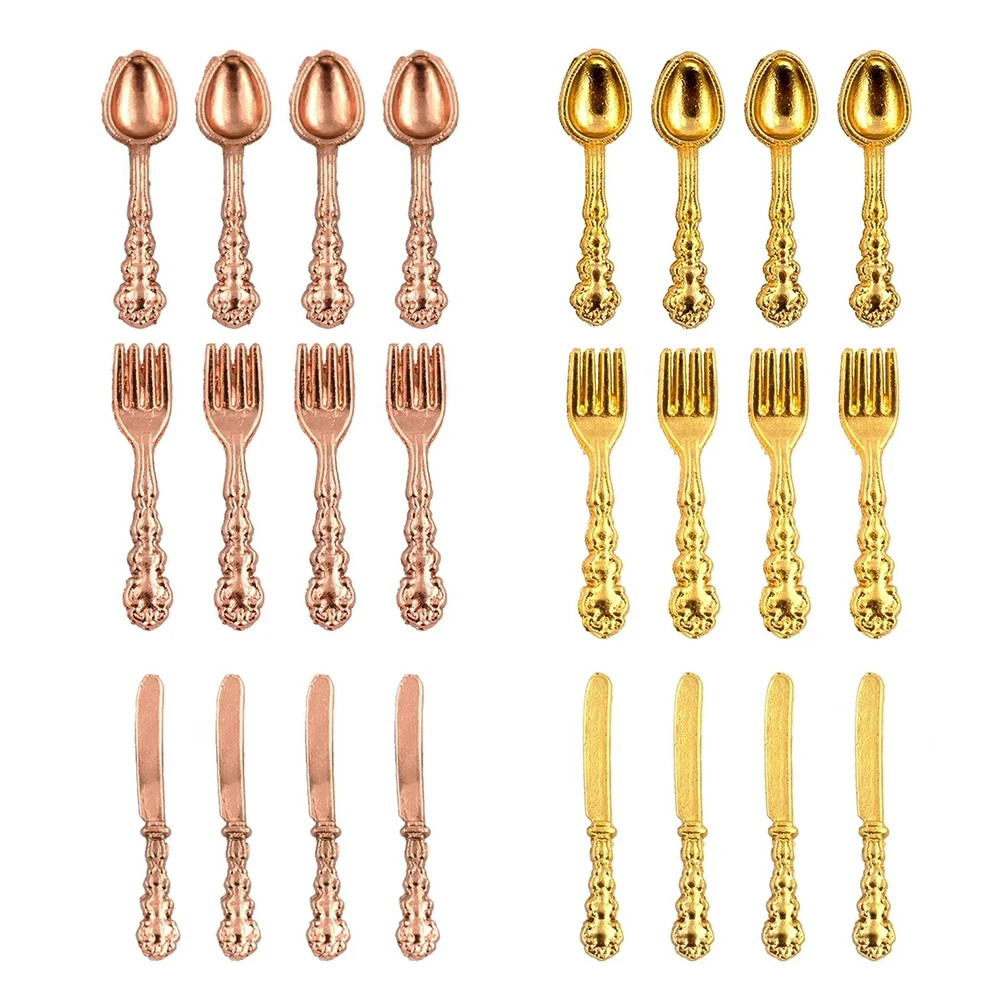 12Pcs 1/12 Miniature Accessories Mini Knife Fork Soup Spoon set Dollhouse Tableware Model for Doll House Decoration ob11 bjd