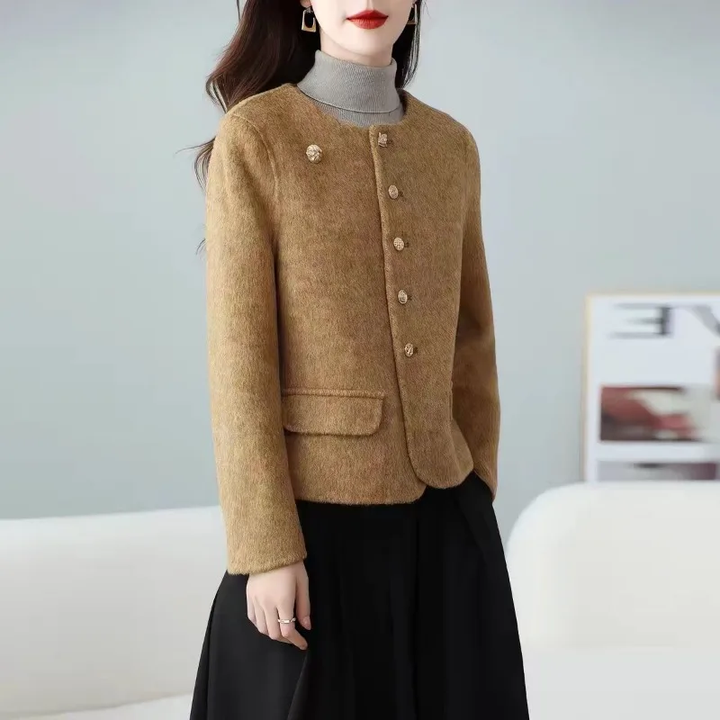 

2026 Autumn Women's Short High-end Double-sided Wool Coat Felale New Fashionable Versatile Round Neck Small Fragrant Wool Coat